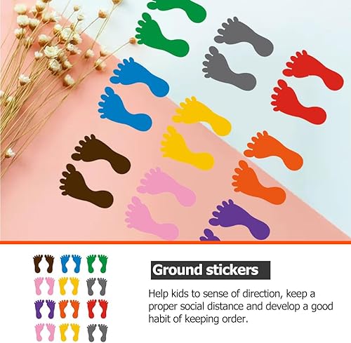 Miniatura 3 de VILLCASE 24 pares de calcomanías de huellas para niños, guía de dibujos animados, calcomanías de piso, calcomanías de huellas para oficina, escuela,