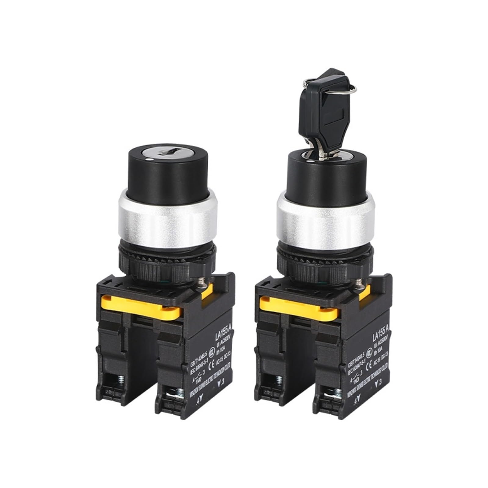 Interruptor de perilla giratoria, interruptor de transferencia de bloqueo momentáneo de 2 posiciones y 3 posiciones, 22mm con llave(2 Position 1NO,Self Reset)