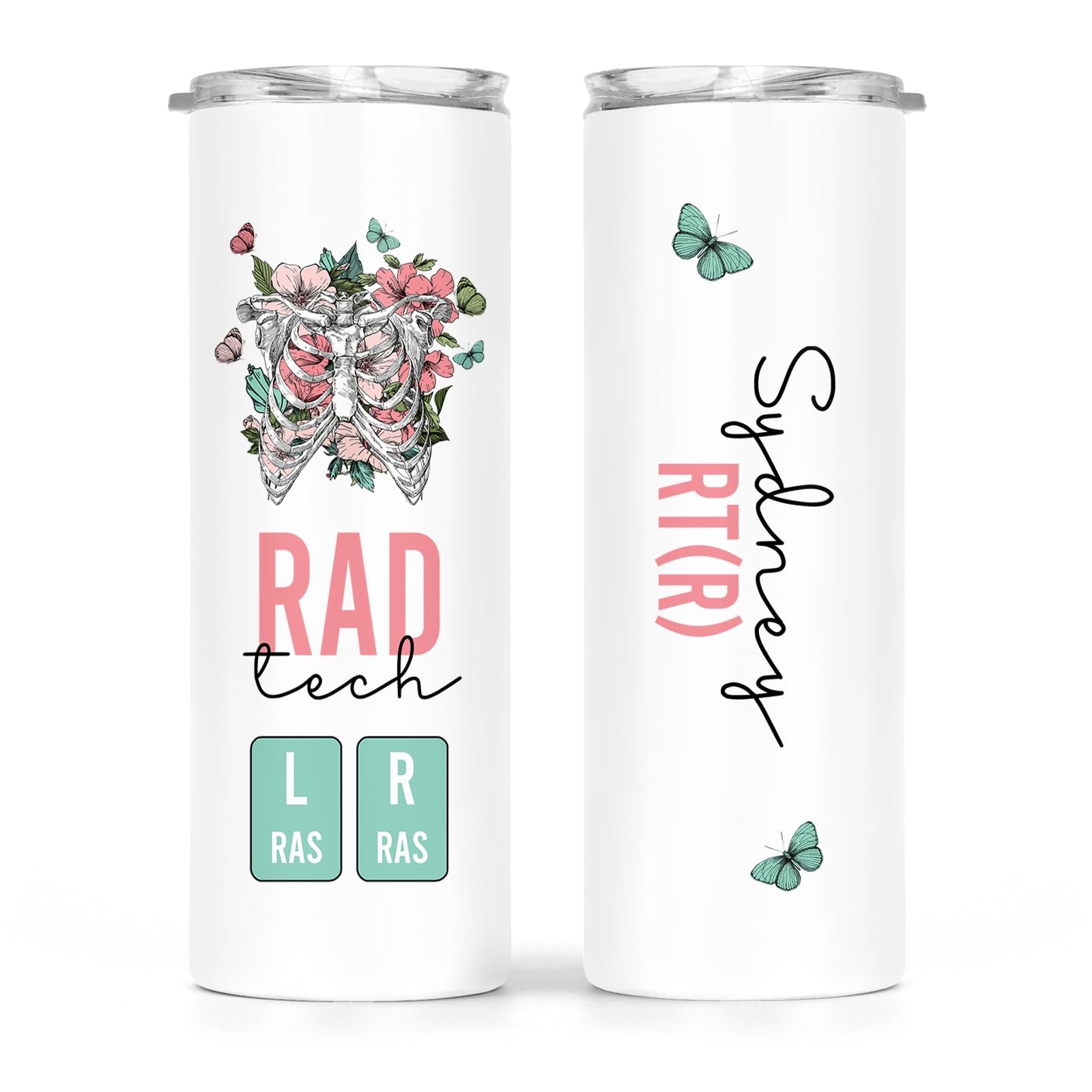 Personalized RT Gifts - Xray Tech Gifts - Rad Tech Tumbler With Rad Tech Markers - Radiology Technologist Xray Tech Tumbler Radiology Markers With Initials - 20oz - White