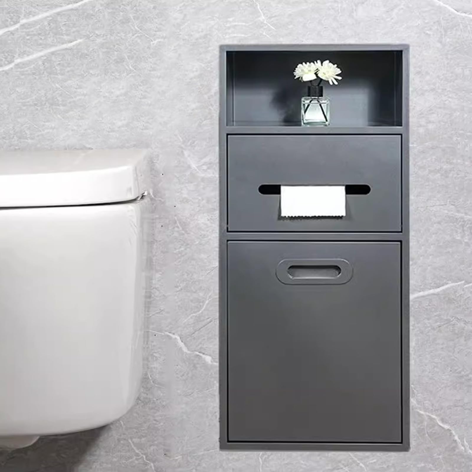 LCANALLYMS Recessed toilet paper holder, Stainless Steel Shower Toilet Paper Holder Trash Can Multicolor Multiple Sizes(Grey,11.8x26x5.5in)
