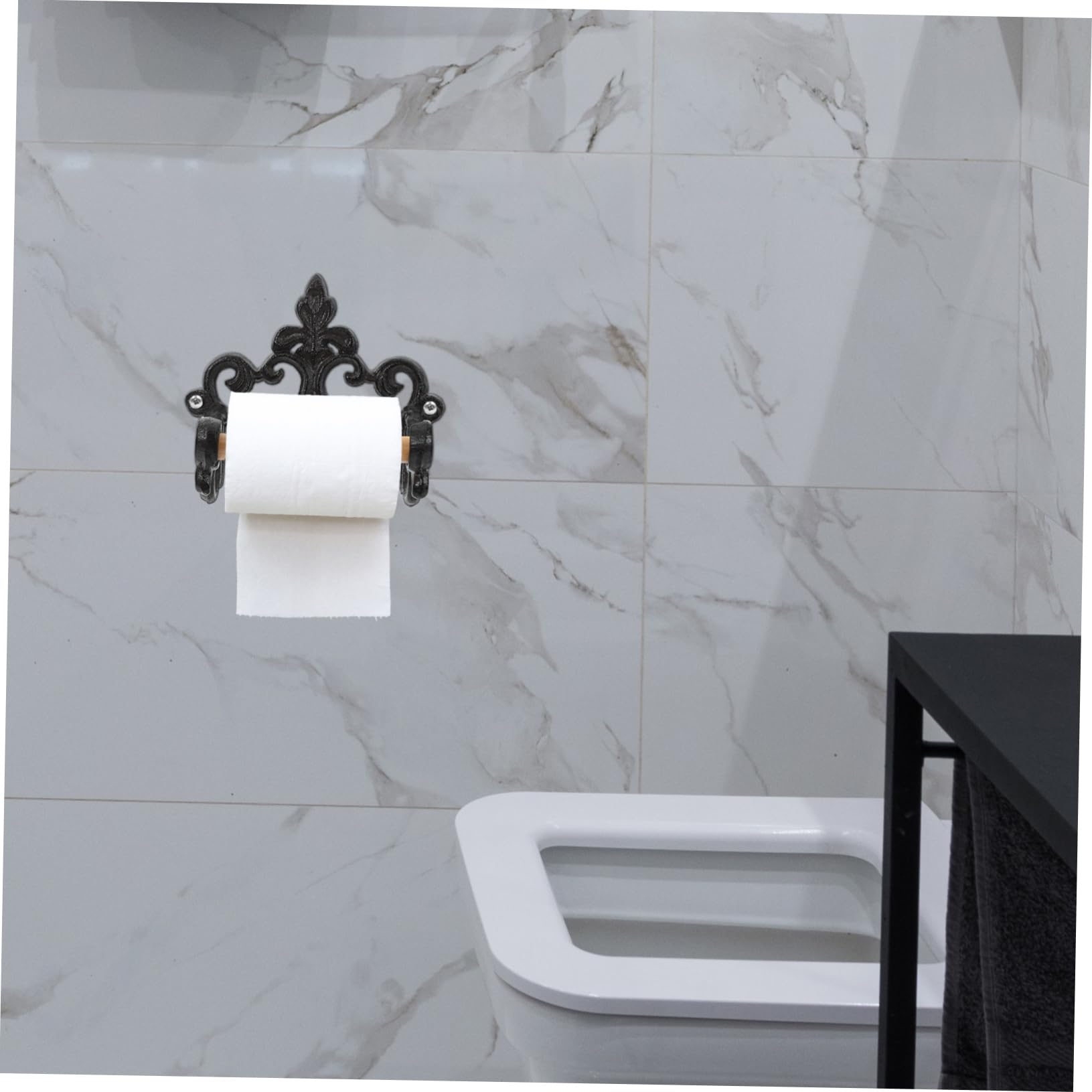 Portarrollos de Papel Higiénico Vintage de Hierro y Madera, Montaje en Pared, Negro, 2 Piezas, para Baño