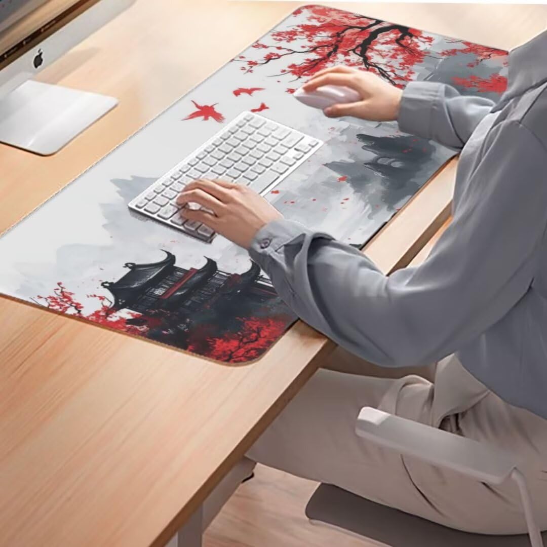 Japanischer Mauspad 1600 x 800mm, Mousepad XXL Schreibtischunterlage Tokio Mouse Pad, Wasserdicht und Rutschfest Gaming Mauspad, Verbessert Präzision, Gaming-Mauspads für Pc und Gaming Zubehör qw537