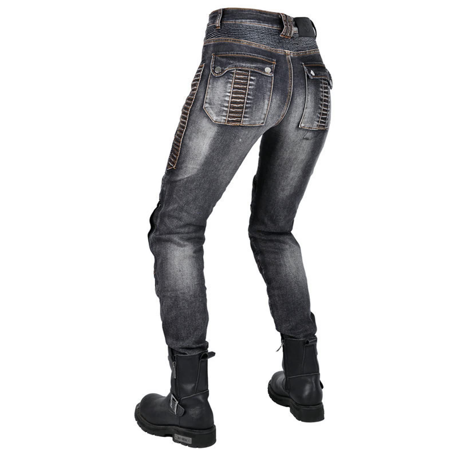 Spodnie motocyklowe, jeansowe, rozciągliwe, styl casualowy, vintage, tekstylne, z ochraniaczami, czarny, M