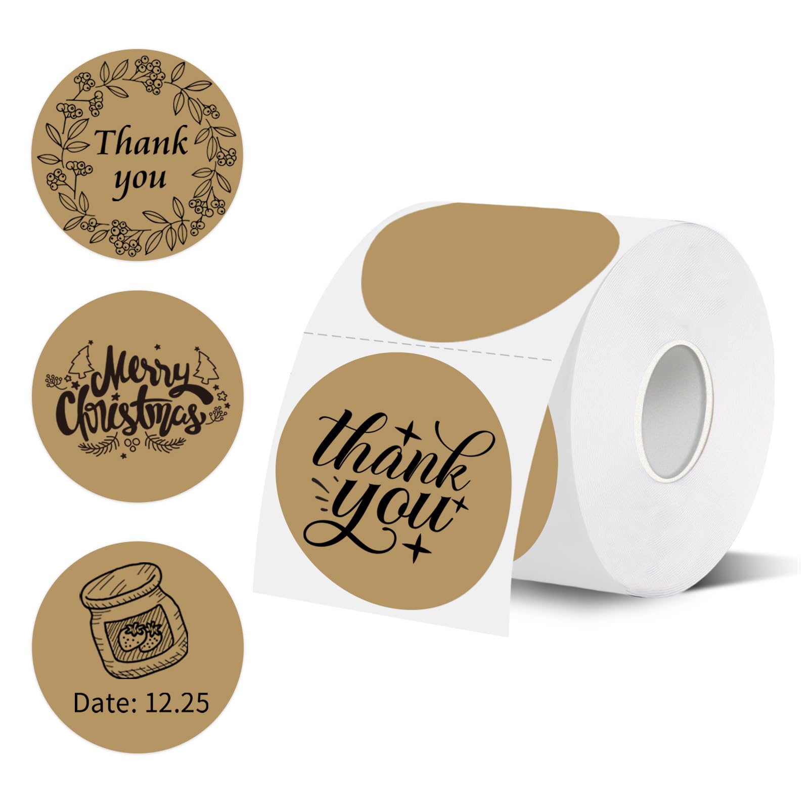 Thermal Labels,2 Inch Brown Round Thermal Printer Stickers,Self-Adhesive Round Direct Thermal Labels,Thermal Stickers for DIY Logo Design,Name Tag (