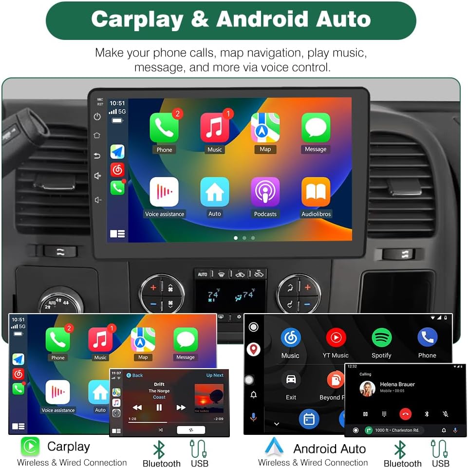 Junsun 4Core 64GB ROM Car Radio Stereo for Chevy Chevrolet Silverado 2007-2013 Tahoe Equinox GMC Sierra Yukon with Android 13 CarPlay Android Auto Bluetooth 5GHz WiFi