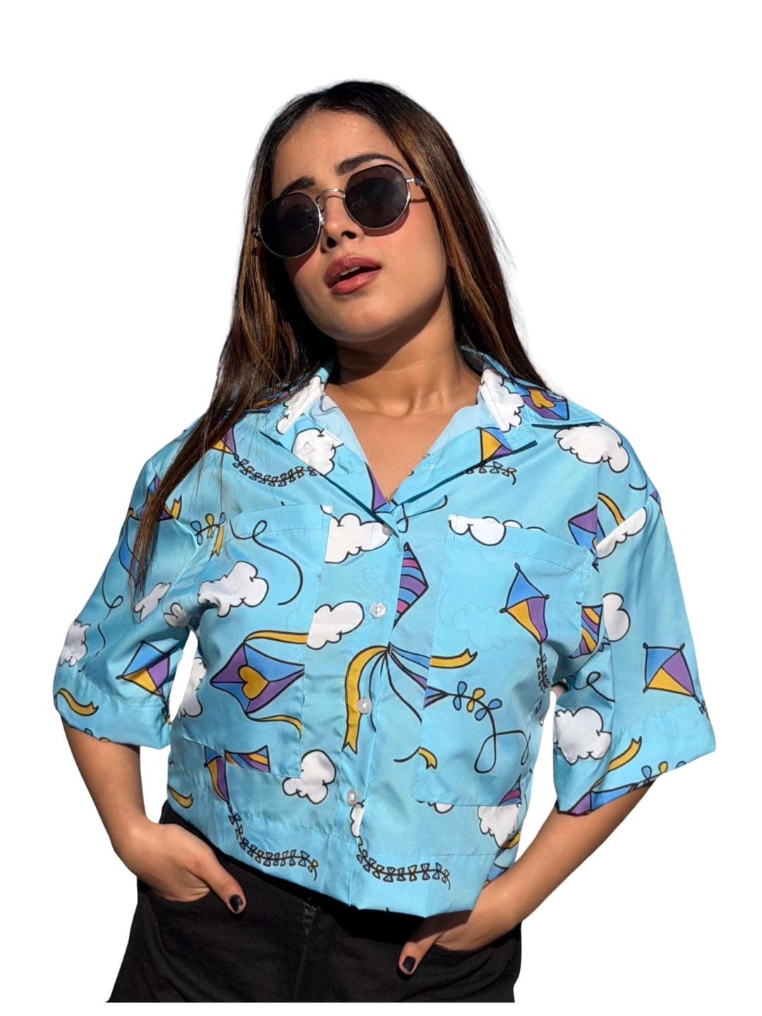 tandul Women's Printed Light Blue Shirt- Crepe Western Style Sleeveless for Office, Casual, Festive & Party (12115)-picture-23