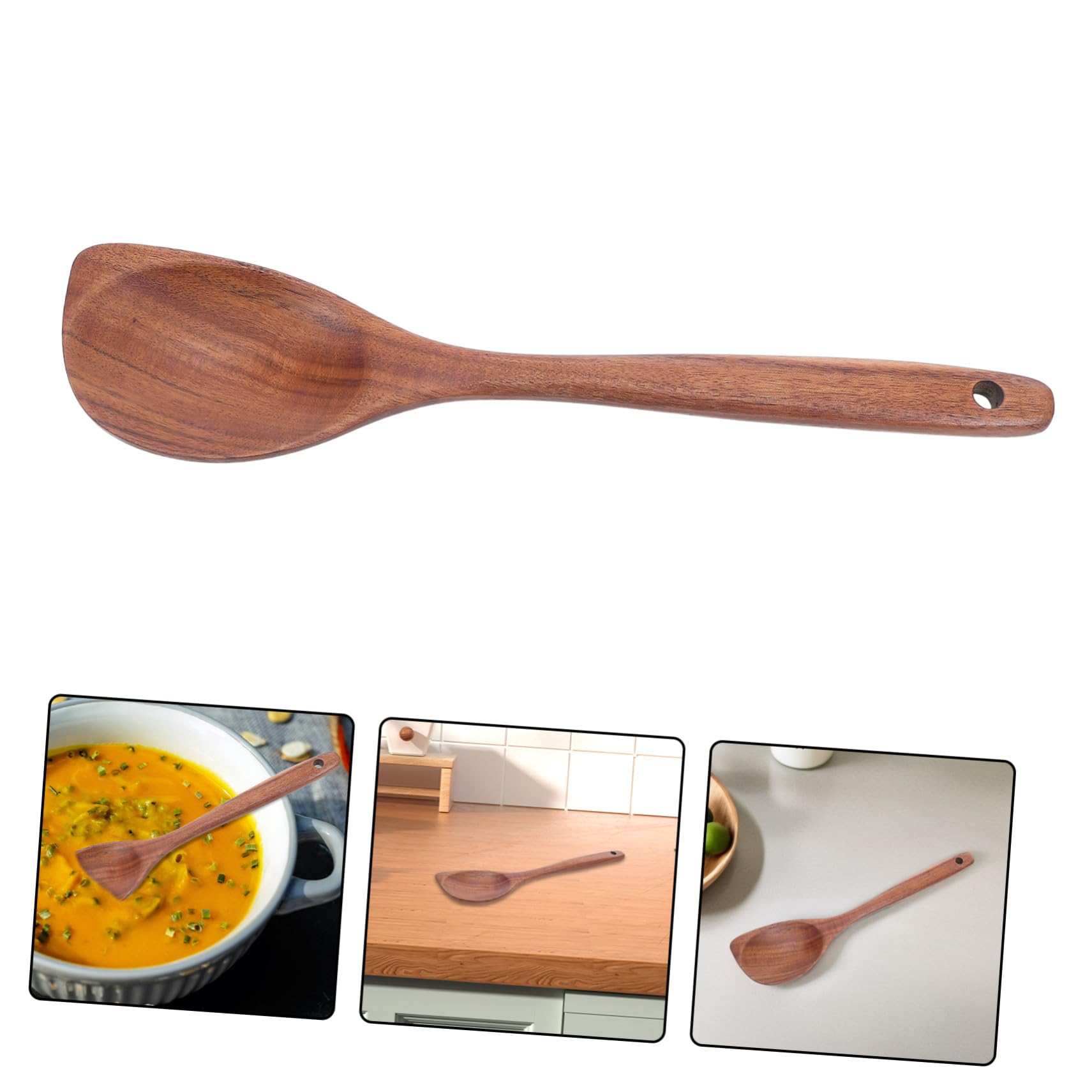 ABOOFAN 4 Piezas Cuchara de bocina de teca japonesa cuchara de madera antiadherente cucharones de madera para cocinar cucharón de sopa Marrón