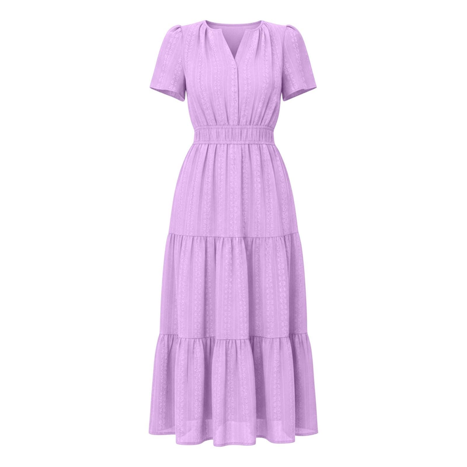 Robe d'été Unie à Manches Courtes, col élégant et Poches, Style décontracté