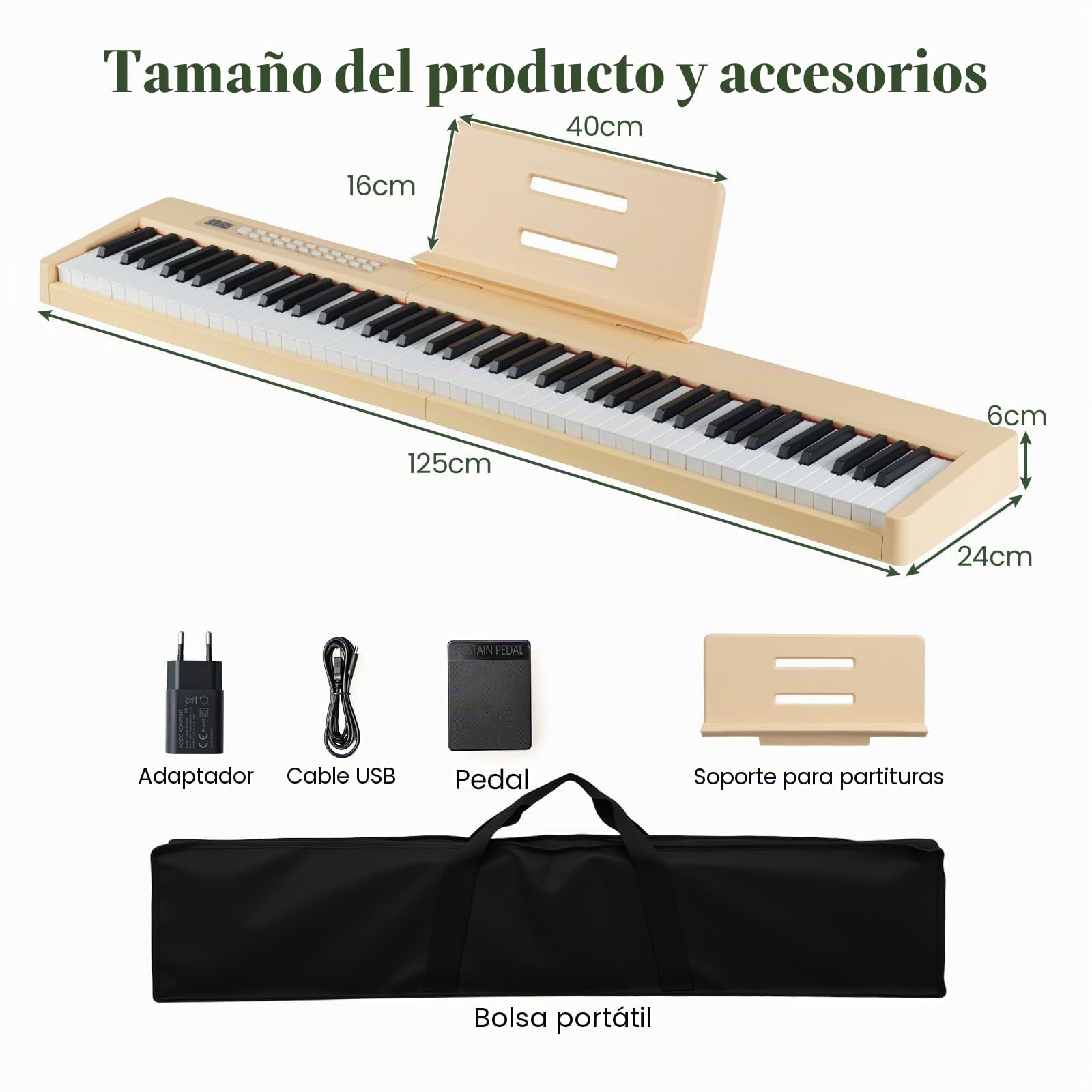 KOMFOTTEU Piano Digital de 88 Teclas, Teclado de Piano con 380 Sonidos, 128 Ritmos, 88 Demos, MIDI, Pedal de Sostenido, Piano Eléctrico Portátil con Soporte para Música, Bolsa de Transporte (Marrón)