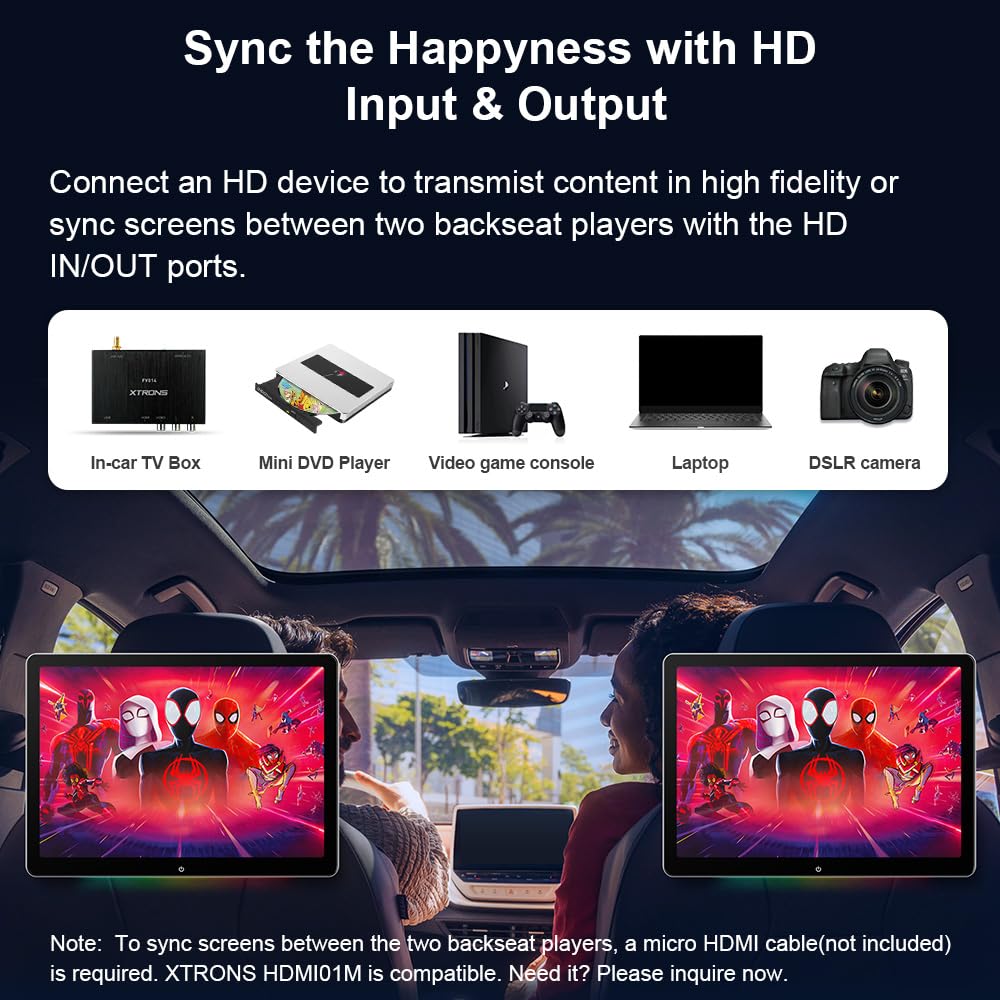 XTRONS Reproductor de video 4K 14 pulgadas, Android 4 GB/64 GB, reposacabezas con Wi-Fi giratorio IPS QHD, pantalla táctil