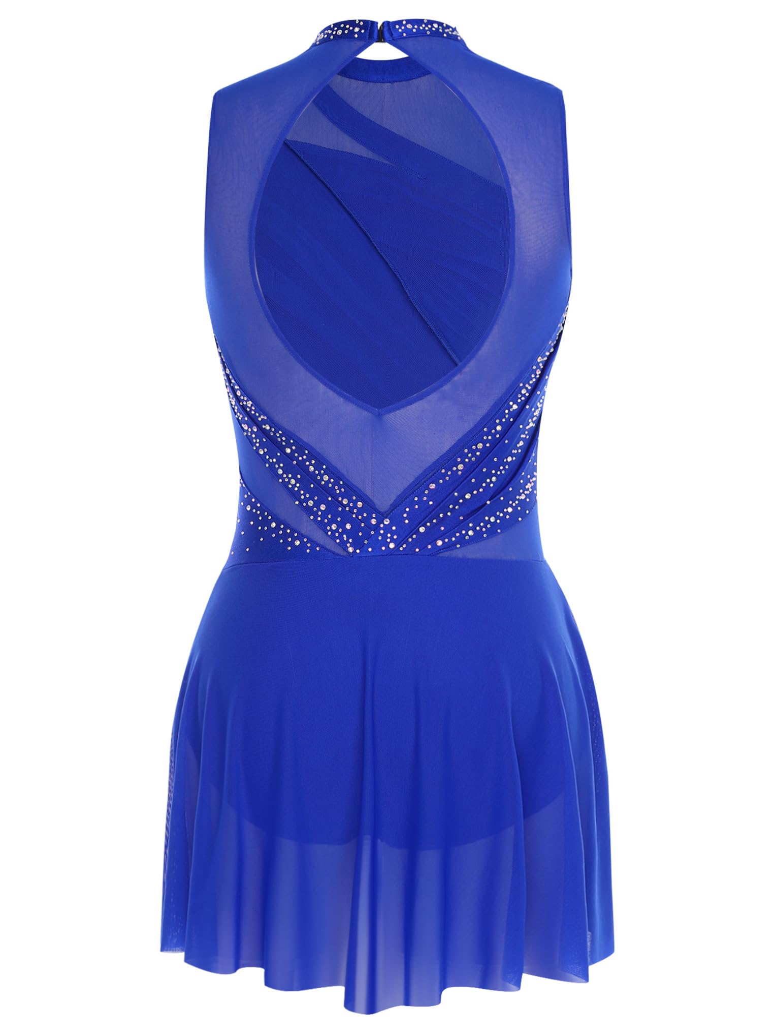 Oyolan Femme Robe Patinage Artistique Justaucorps Gymnastique Danse Strass sans Manches Tenue Danse Contemporaine S-XXL