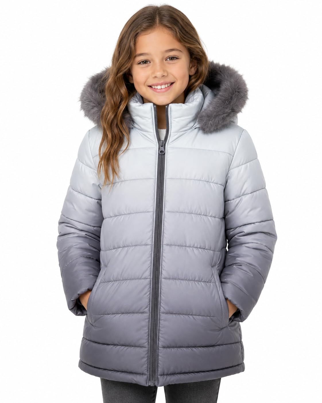 A2Z 4 Kids Bambine Piumino Giacca Pelliccia sintetica Con cappuccio Bicolore 3D Degradé Moda Elegante Scolastica Giacche Scollo alto A Trapuntato Imbottito Cappotti Età 5-13 Anni