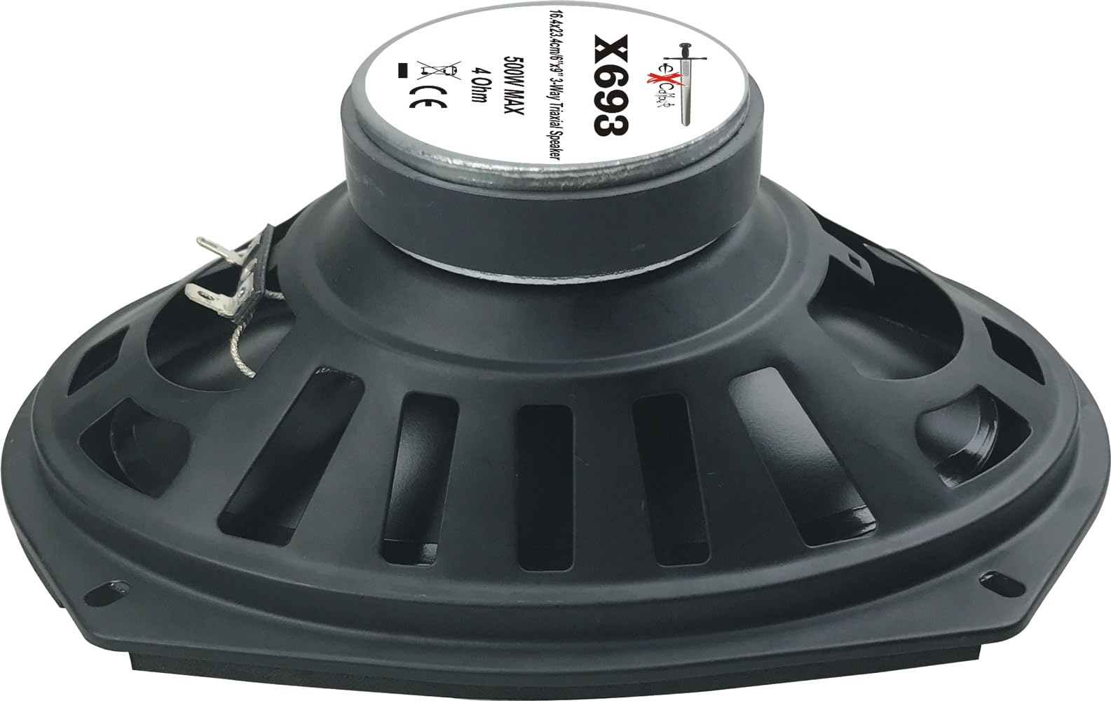 Excalibur X693 Altoparlanti Coassiali Auto 6x9 Pollici 3 Vie con 100W RMS e 500W Max, 4 Ohm, 90dB Sensibilità, Risposta 50Hz–20kHz, 75mm Profondità, Inclusi Griglie e Accessori di Montaggio
