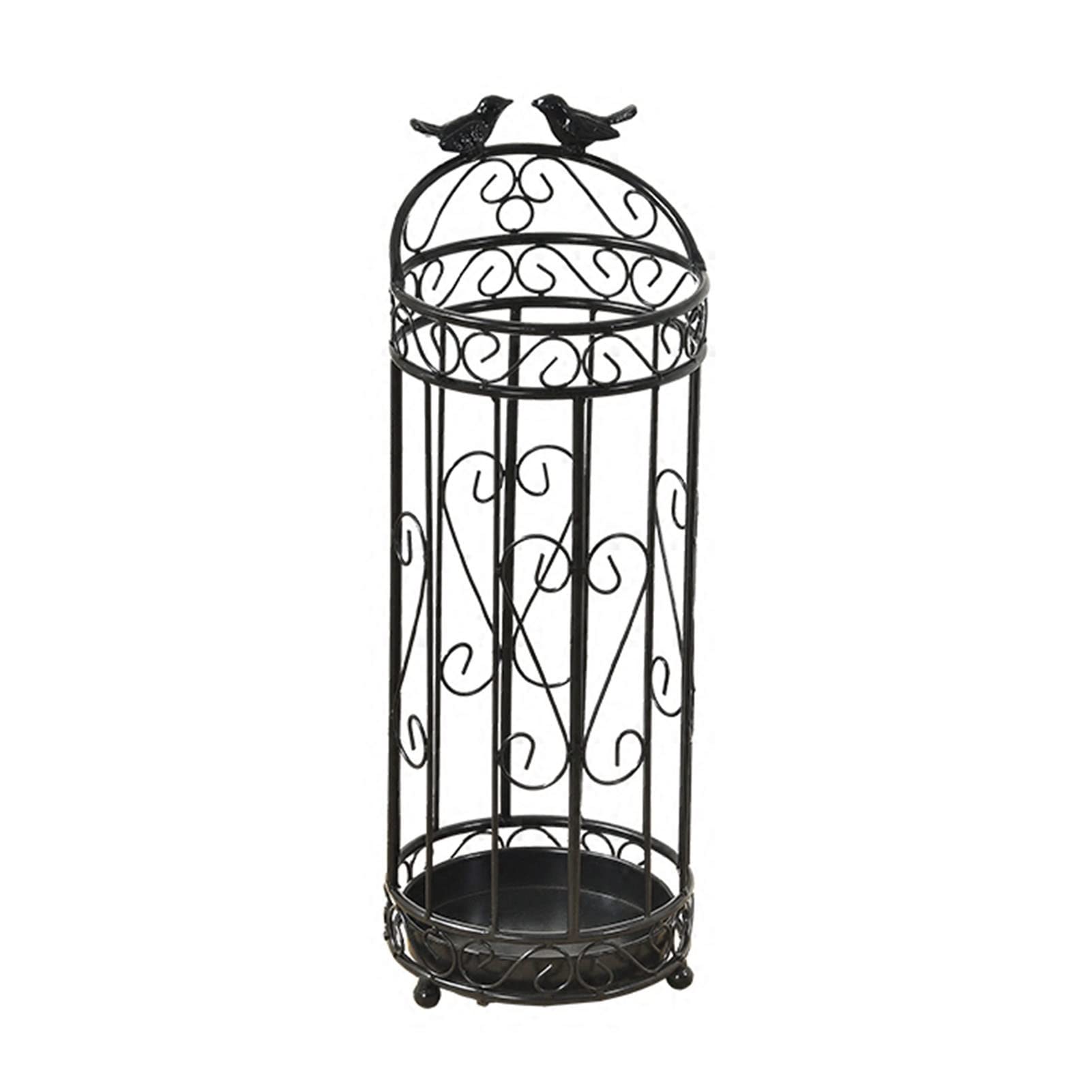 Porte-parapluie vertical Supports antiques noirs avec décor d'oiseaux, porte-parapluie de porte d'entrée de couloir d'angle rond en métal, 62cm/ 25 pouces de haut