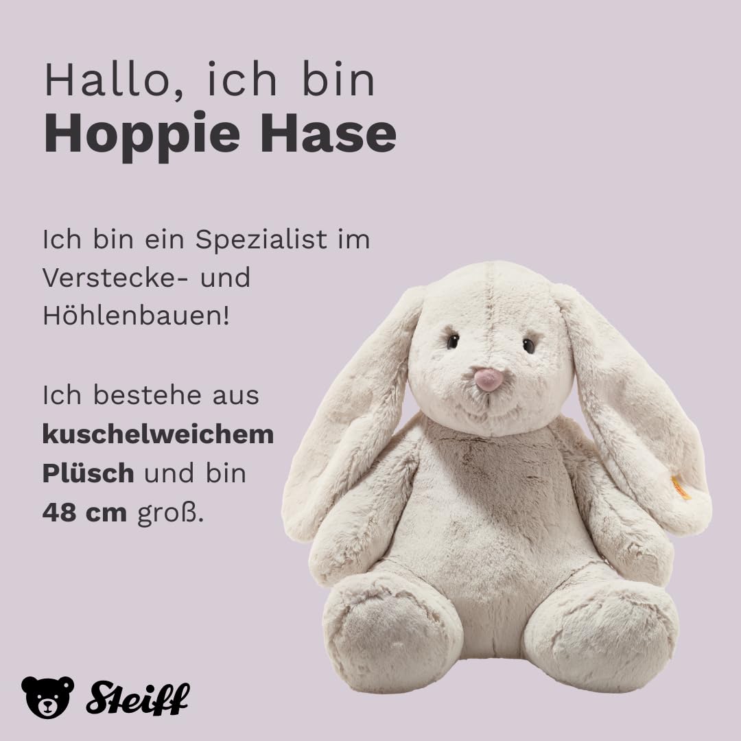 Steiff Kuscheltier Hoppie Hase, Süßes Stofftier mit Kunststoffaugen, Kinder, Jungen & Mädchen, Friends, Plüschtier 48 cm, Hellgrau, 080913