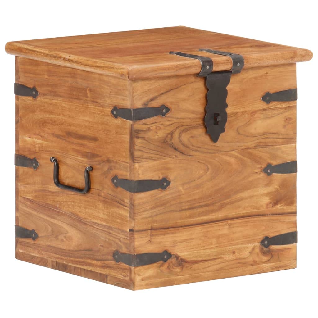Baúl de madera maciza de acacia, 40 x 40 x 40 cm