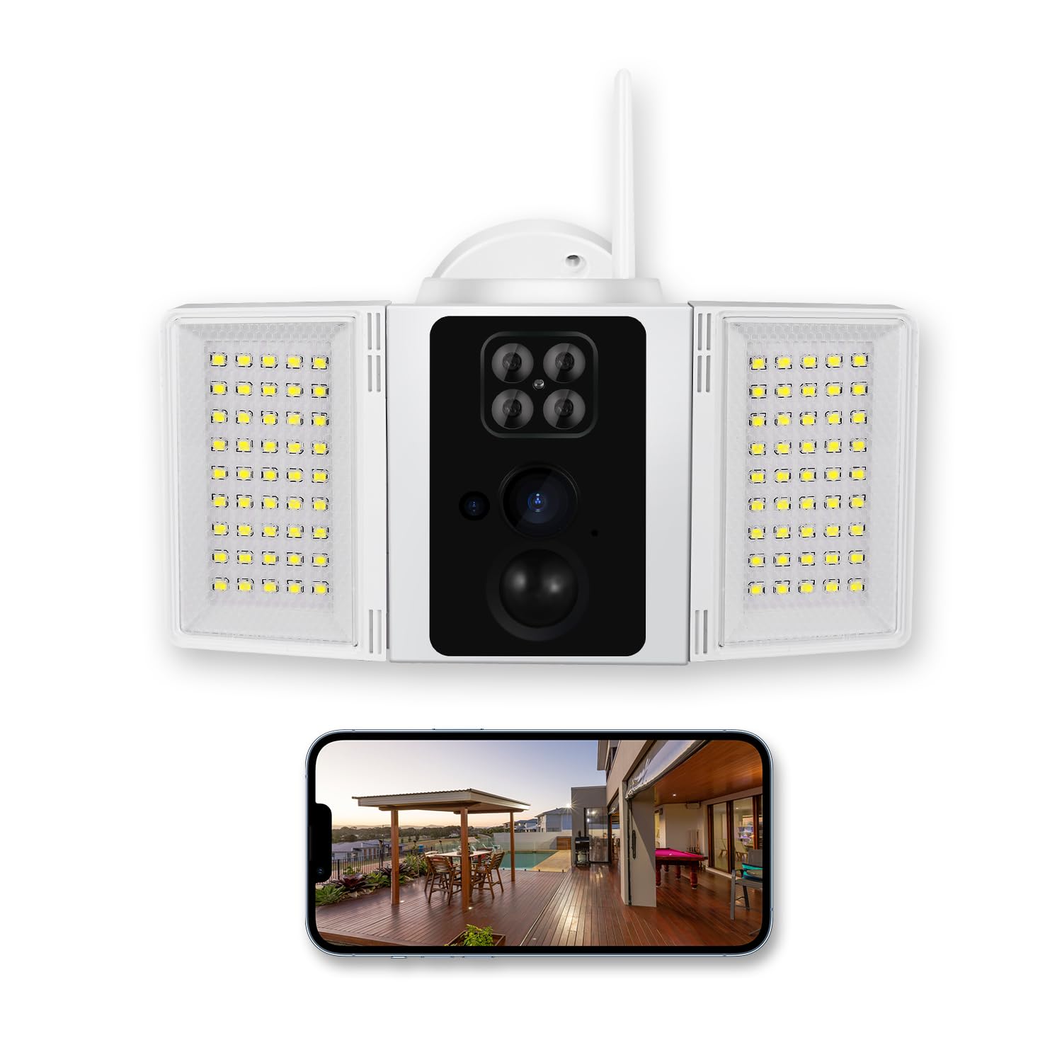 TWINSLUXES Solar Powered Floodlight Camera,1080P Security Camera Sensor Light,20000mAh Batteries,2-Way Audio,5000 lm,IP65 Solar Motion Lights 270° Wide Angle 2.4GHzI Cloud Storage Tuya&SD Storage.