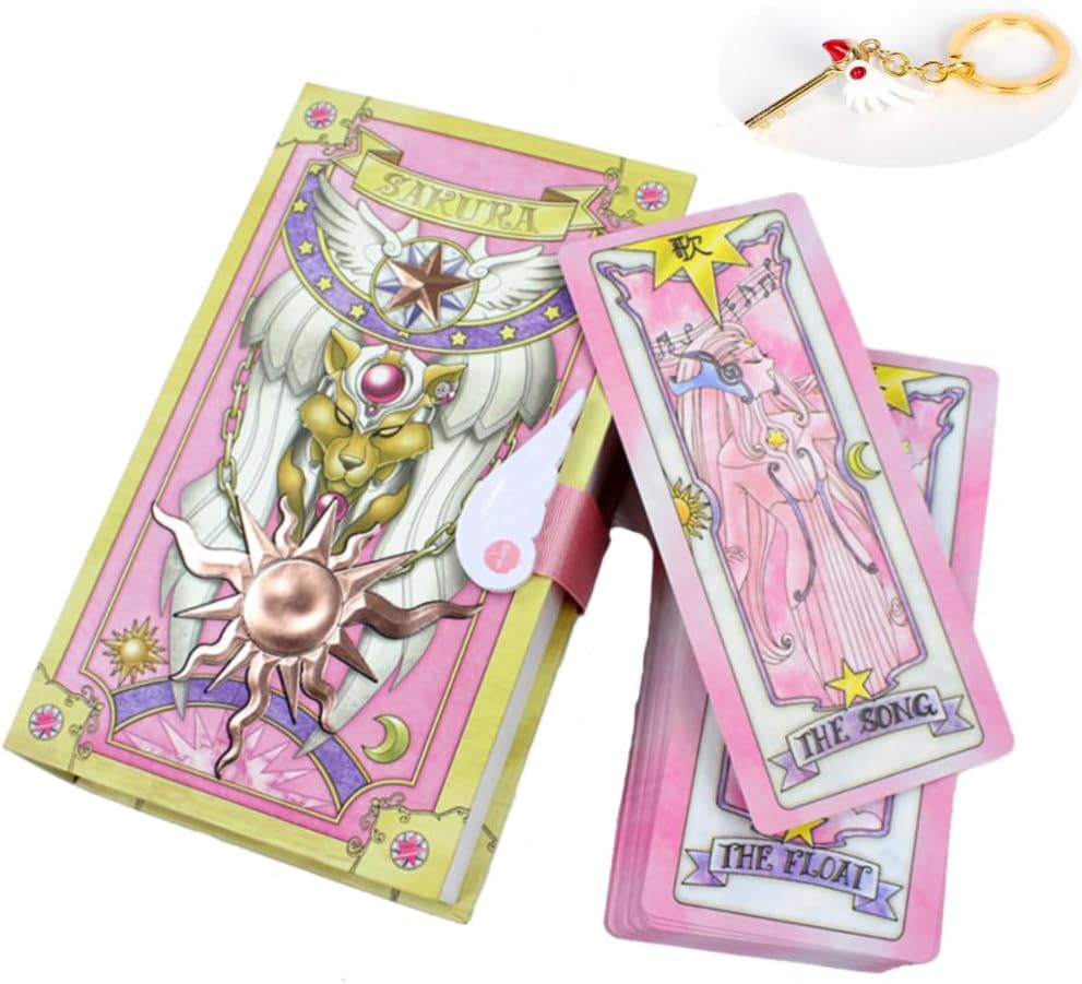 Cardcaptor Sakura Cards Magic Book Anime Tarot Cards Set New in Gift Box Collectibles Card Captor Sakura Cosplay Prop (Pink)