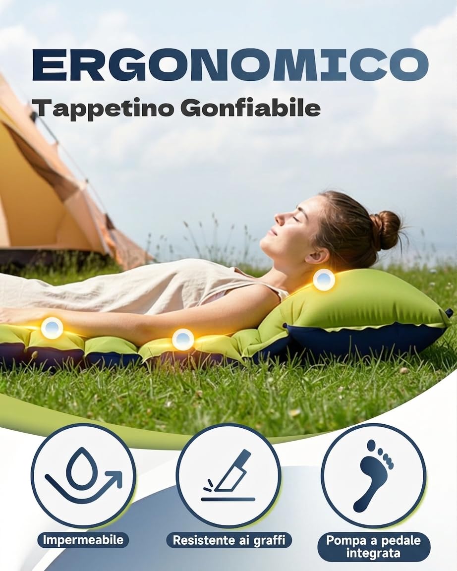 Colchoneta Hinchable Ultraligera para Camping, Colchón de Dormir Portátil y Resistente, Alfombra Inflable Multiusos para Actividades al Aire Libre, Senderismo y Estancia en Tienda de Campaña