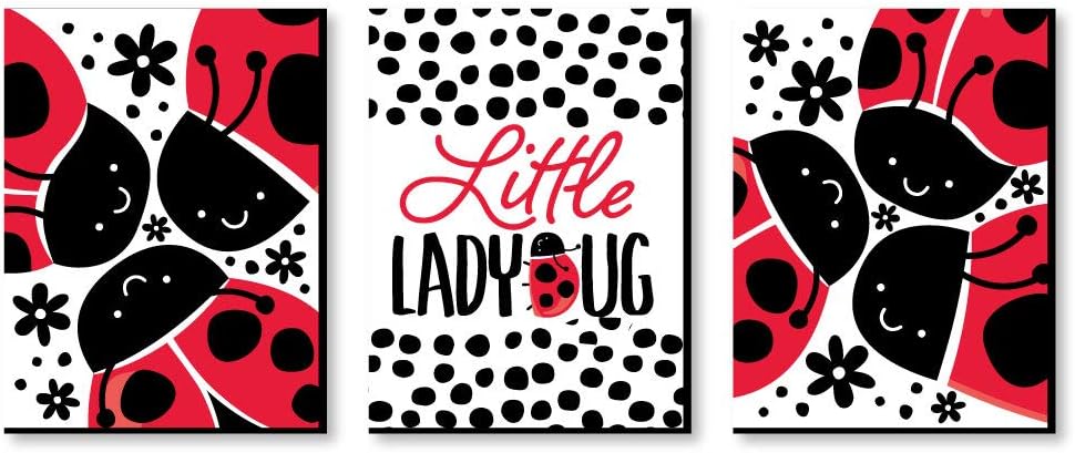Big Dot of Happiness Happy Little Ladybug - Baby Girl Nursery Wall Art and Kids Room Decorations - Gift Ideas - 7.5 x 10 inches - Set of 3 Prints