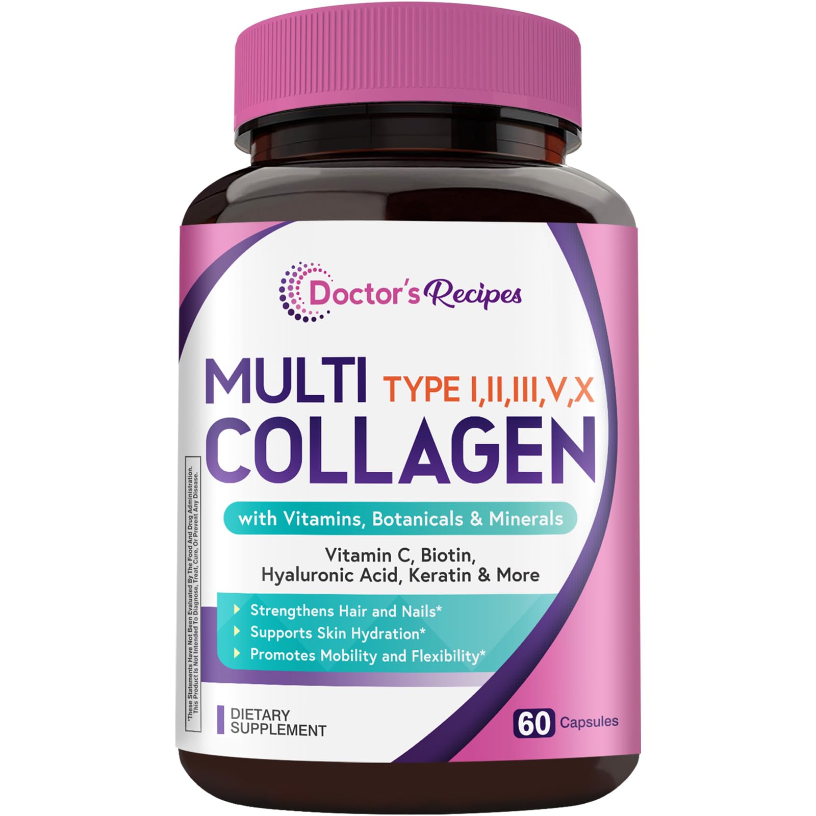 Doctors Recipes Multi Collagen Peptides Type I II III V X 1000 mg Per Serving Vitamin C Biotin