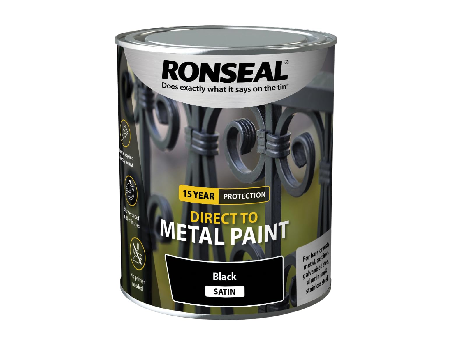 Ronseal Direct To Metal Paint Black Satin 750Ml 39196 5010214891962