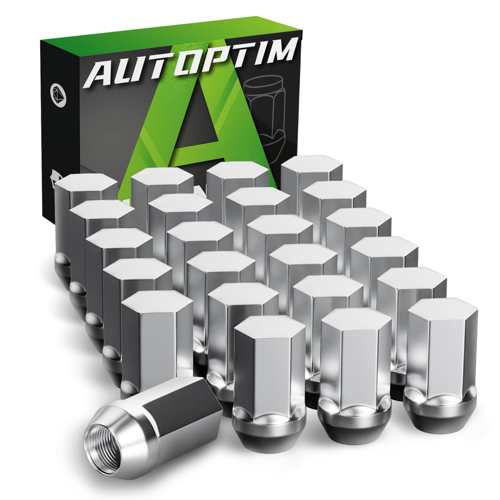 AUTOPTIM M14x1.5 OEM Lug Nuts - Replacement for Buick Dodge Cadillac Chrysler Chevy Silverado, GMC Sierra 1500, 1.75"(45mm) Length 7/8" Hex Chrome 24PCS Closed End Factory Wheel Nut GM 9596070 611-236