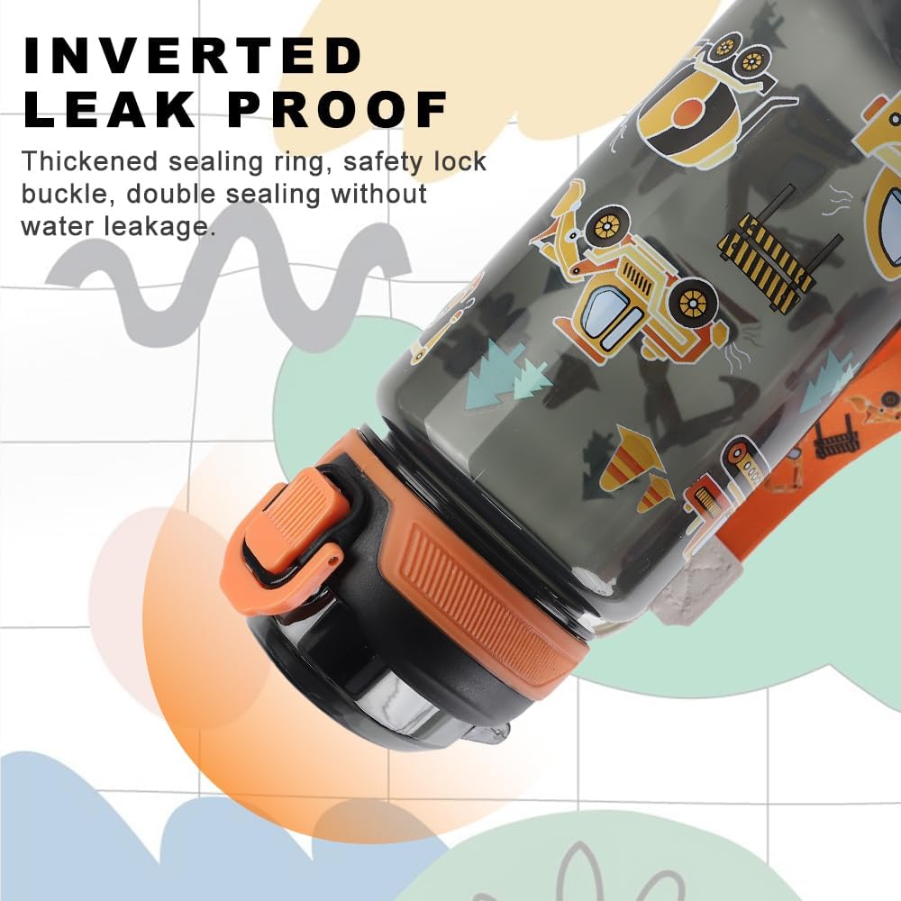 Trinkflasche Kinder, 600ml, Auslaufsicher, BPA-Frei, One-Touch-Öffnung, Leicht zu Reinigen, Wasserflasche mit Großem Fassungsvermögen, Geeignet für Schule (Schwarz) - 5