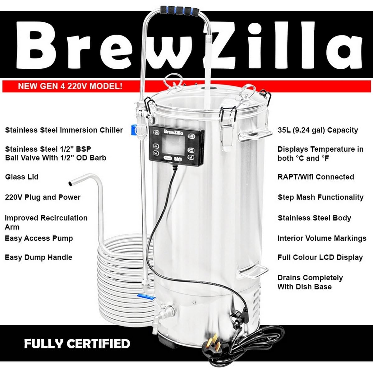 Brewzilla Gen 4-35 litri - Bollitore per birra All in One