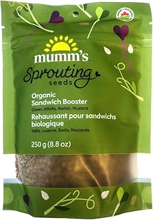 Sandwich Booster Sprouting Seeds, Mumm's | Large Size: 250 Grams (8.8 oz) | Certified Organic & Non-GMO | Blend of Clover, Alfalfa, Radish & Mustard | High Germination Rate | Resealable Bag | Wholesome, delicious and nutritious!