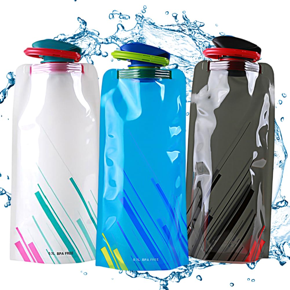 Vorprillynt B Foldable Water Ottle, 700Ml Collapsible Stock Ottle, Foldable Sports Ottle, Flexible Foldable Reusable Water Ottles For Outdoor Sports Hiking, Travel, Adventure - 3 Pieces