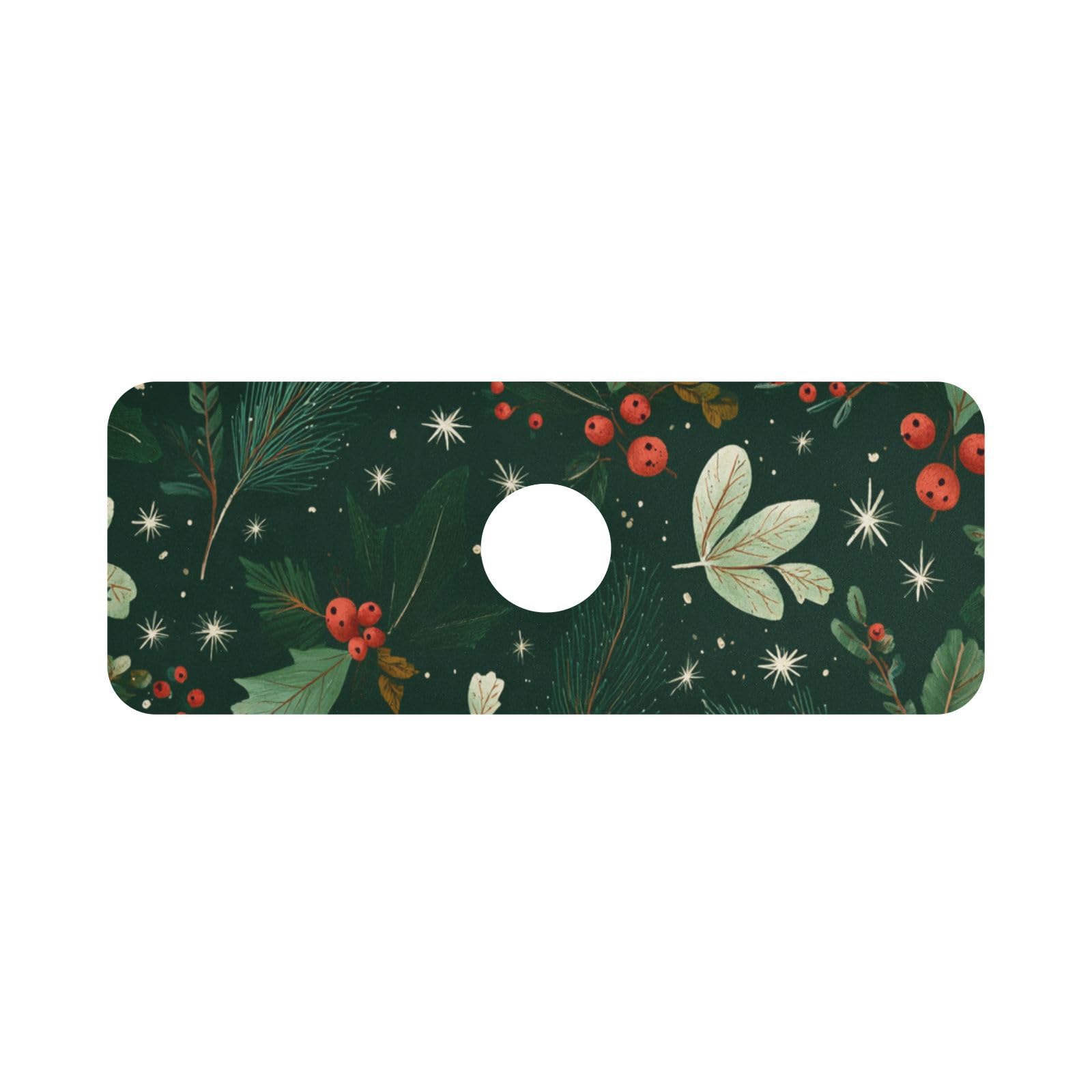 Christmas Green Berries Needles Kitchen Sink Splash Guard Faucet Mat Diatomite Absorbent Pad for Bathroom RV 14.7x5.4in 1PCS water