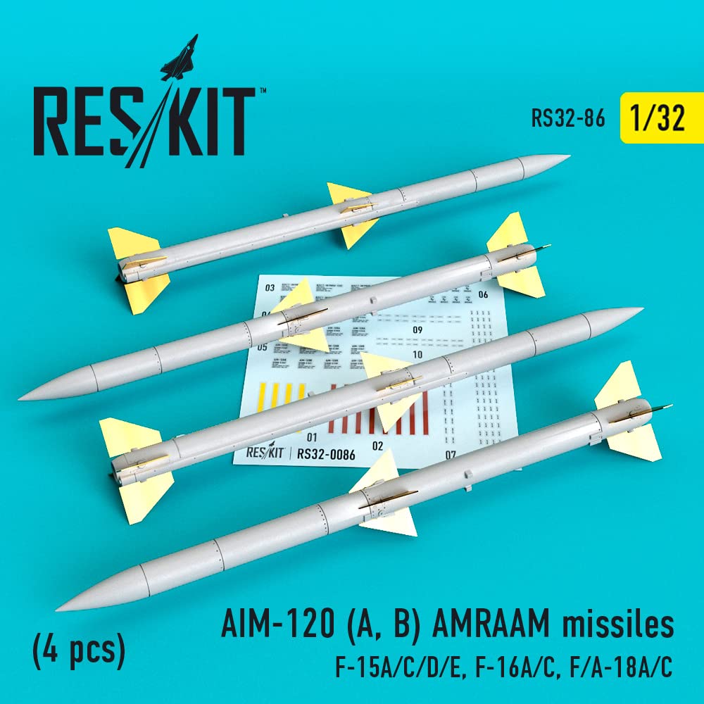 Reskit RS32-0086 - 1/32 AIM-120 (A, B) AMRAAM Missiles (4 pcs) Scale Model kit