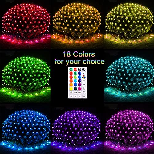 Obrecis Christmas Net Lights Outdoor, 240 Led 18 Color Changing Mesh Lights, 14.8Ft X 5Ft Waterproof Connectable Multicolored Fairy String Lights For Bushes Xmas Tree Garden Wedding Party Home Decor #TOP1