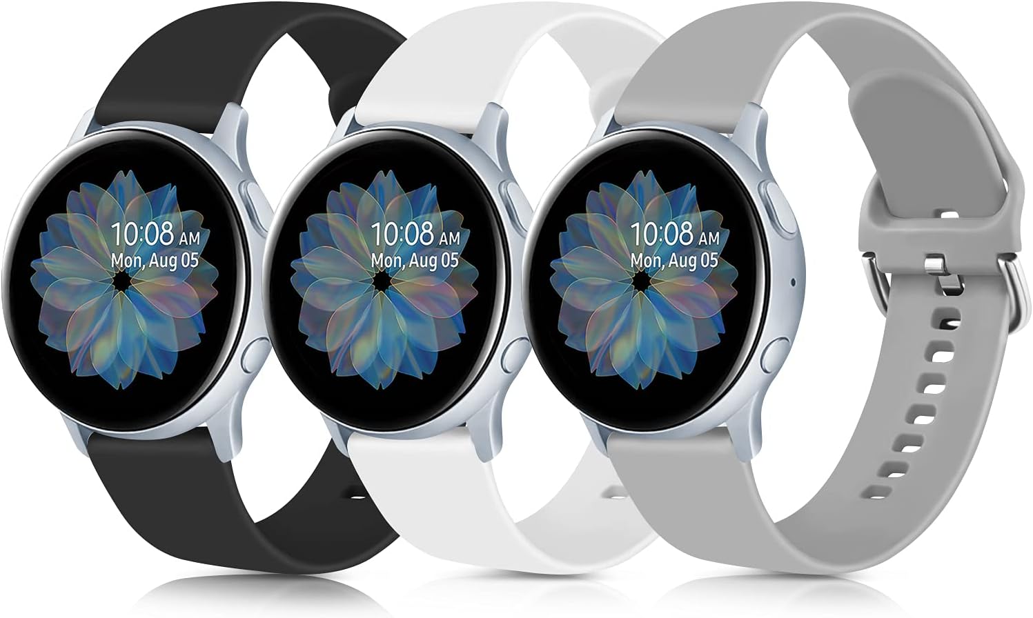 Oumi Pack 3 Strap Compatible With Samsung Galaxy Watch Active Strap/Active 2 Strap, 20mm Soft Silicone Strap for Galaxy Watch Active 2 44mm/Galaxy Watch Active 40mm/Galaxy Watch 3 41mm (Pack A, S)