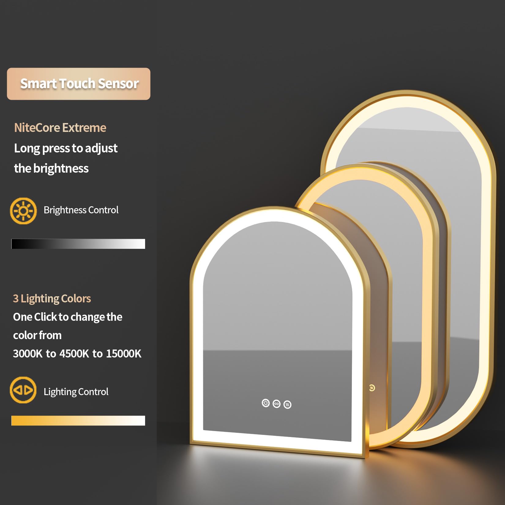 LUVODI Specchio Bagno LED Luce: Cornice Dorata Ovale 120x60cm Specchio Smart Led Bagno Oro da Parete 3 Touch Grande Illuminato Frontale Antiappannamento Dimmerabile Verticale Orizzontale