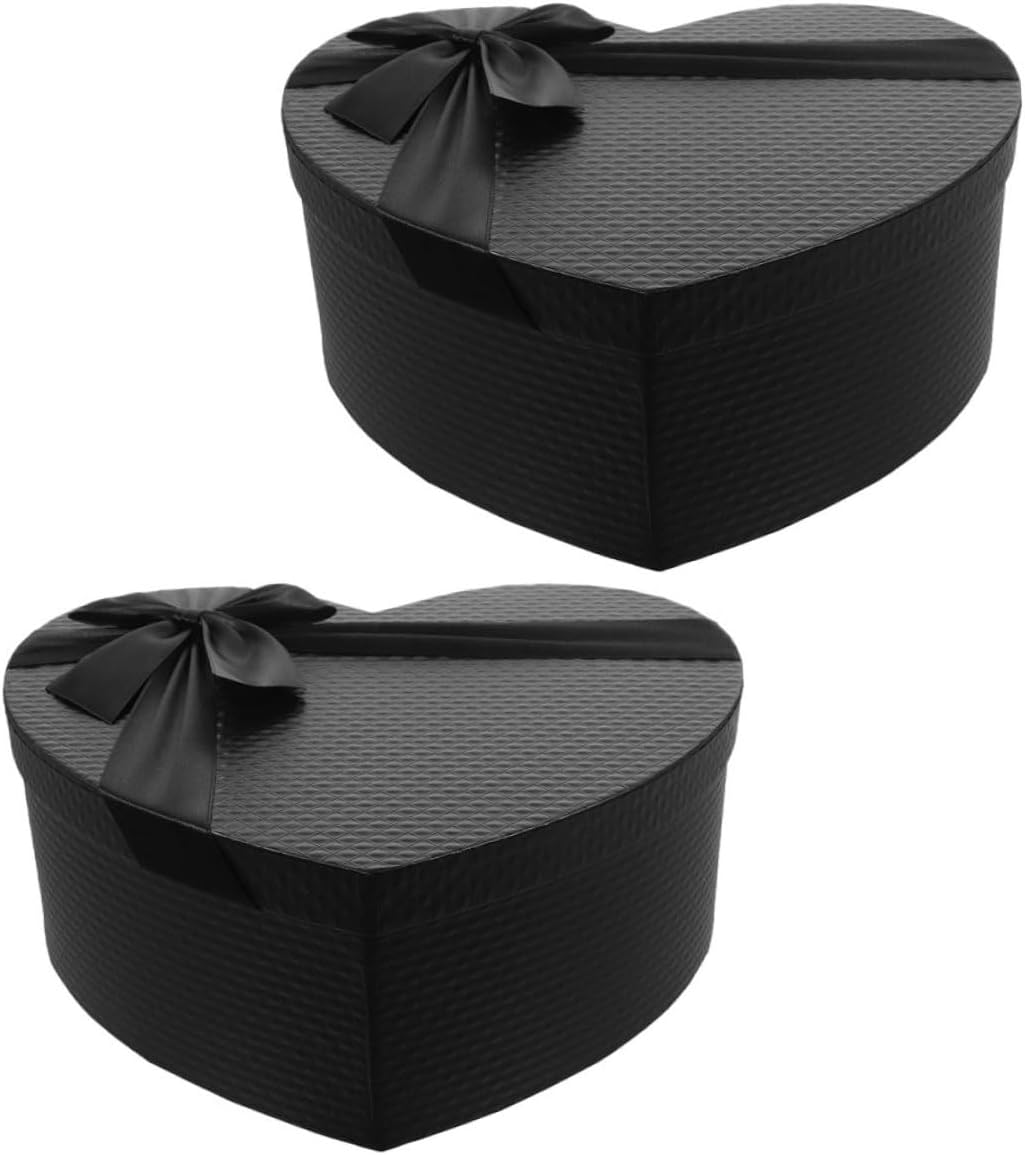 Gadpiparty 2pcs Large Heart Shape Boxes with Lids, Black Paper Packaging Boxes for Valentine's Day Chocolates, Flowers, Party Favors, Wedding and Romantic Wrapping