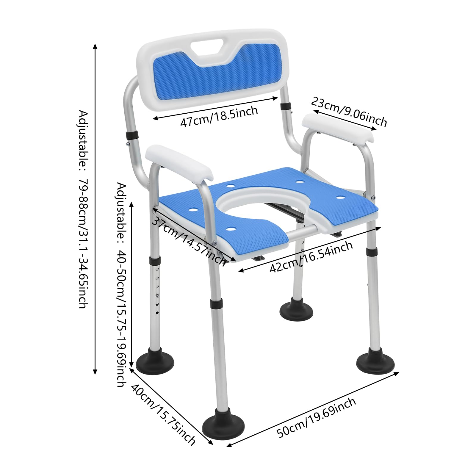 Silla de ducha para personas mayores, taburete de ducha con respaldo, asiento de ducha con 6 niveles de altura ajustable, capacidad de carga de 150 kg, silla de inodoro, ayuda para ducha para personas