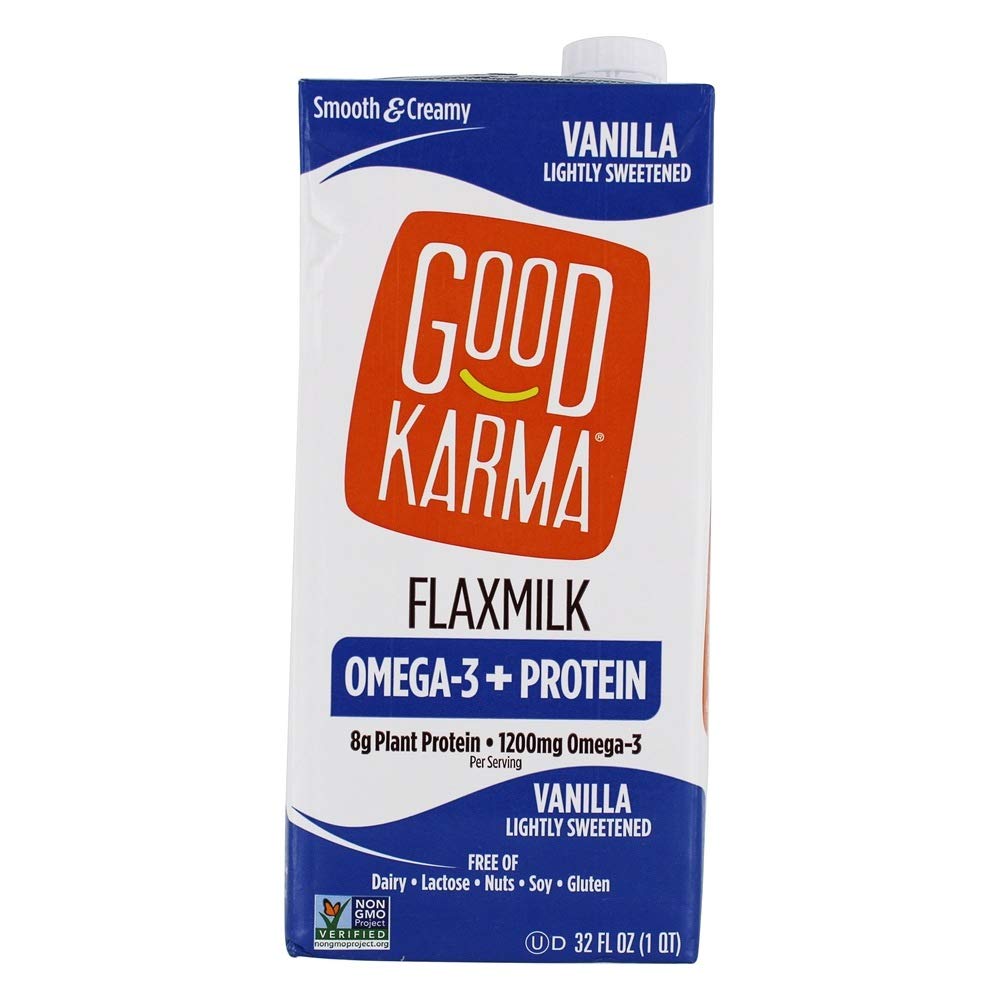 Good KarmaNon Dairy Vanilla Flaxmilk (32 oz Carton) Vegan Protein Packed & Lactose Free Plant Based Milk Alternative