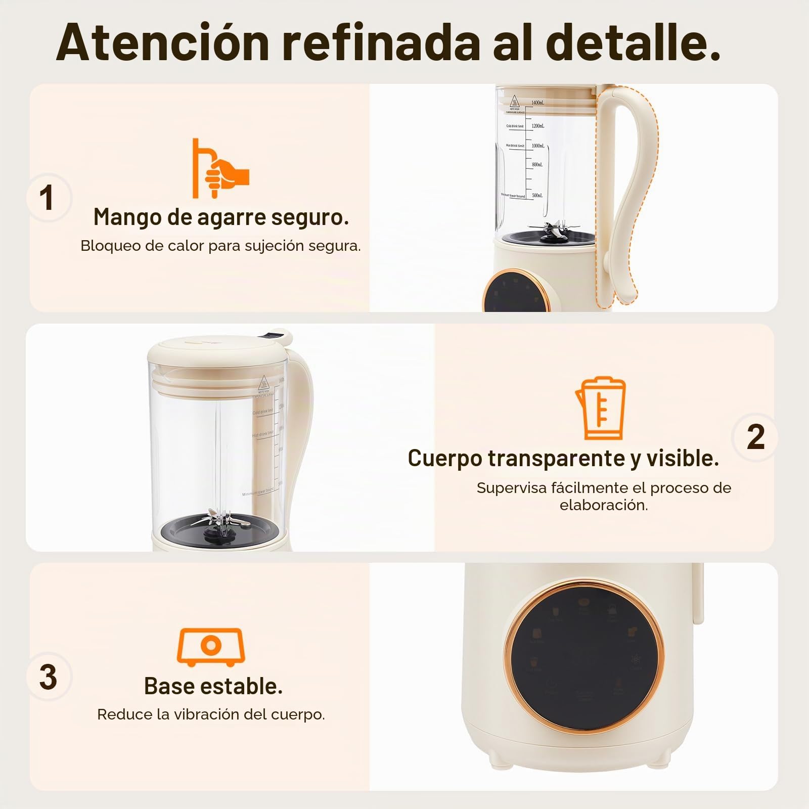 Máquina de Leche Vegetal 1.4L con Pantalla LED 16 Cuchillas Cepillo et Taza de Medición Automática para Leche de Soja Avena Almendras Yogur Milk Maker puede Aplicar Calor o Frío