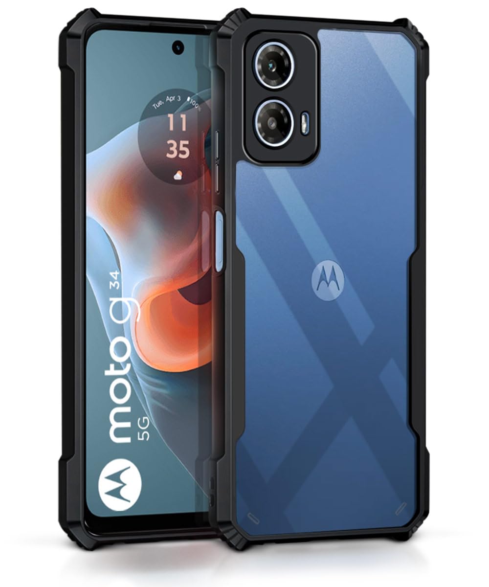 Wow Imagine Shock Proof Clear Protective Back Case For Motorola Moto G34 5G - Airedge Technology | 360 Degree Camera Protection | Transparent Hybrid Back Case Mobile Cover - Black - Poly Carbonate (B0CS9S2SVR) Amazon Price History, Amazon Price Tracker