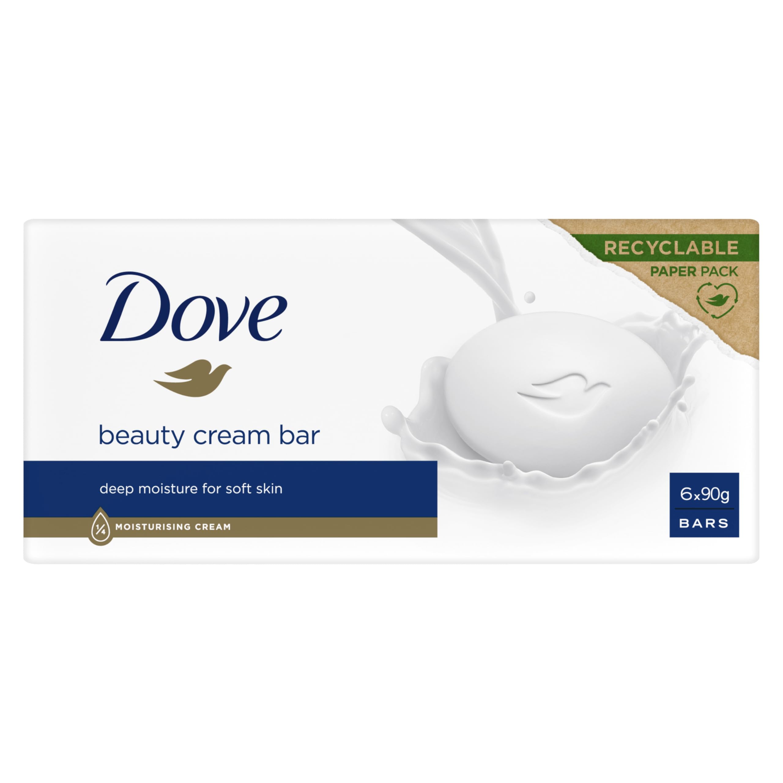 Dove Original Beauty Bar Soap with ¼ moisturising cream for softer, smoother, healthier-looking skin 6x 90 g