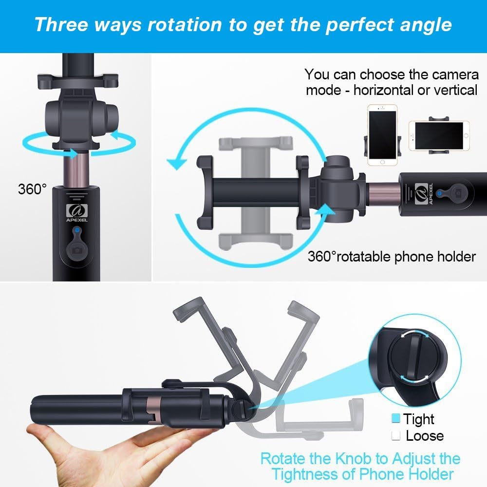 Diagram showing three ways to rotate the phone holder for optimal angles.