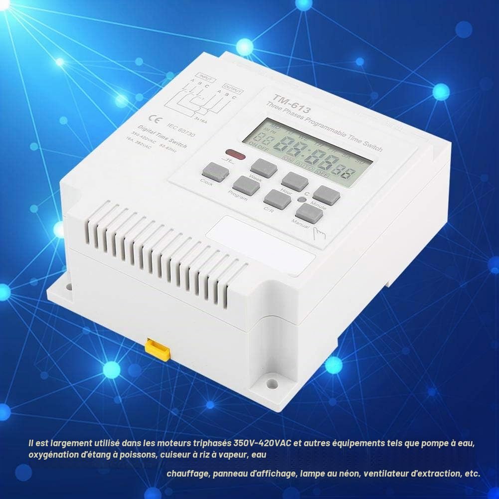 DEWIN Minuterie Programable, TM-163 Triphasé 380V Relais Temporisé Commutateur de Minuterie de Puissance de Contrôle Hebdomadaire Numérique Intelligent pour Moteur Triphasé 350V-420VAC