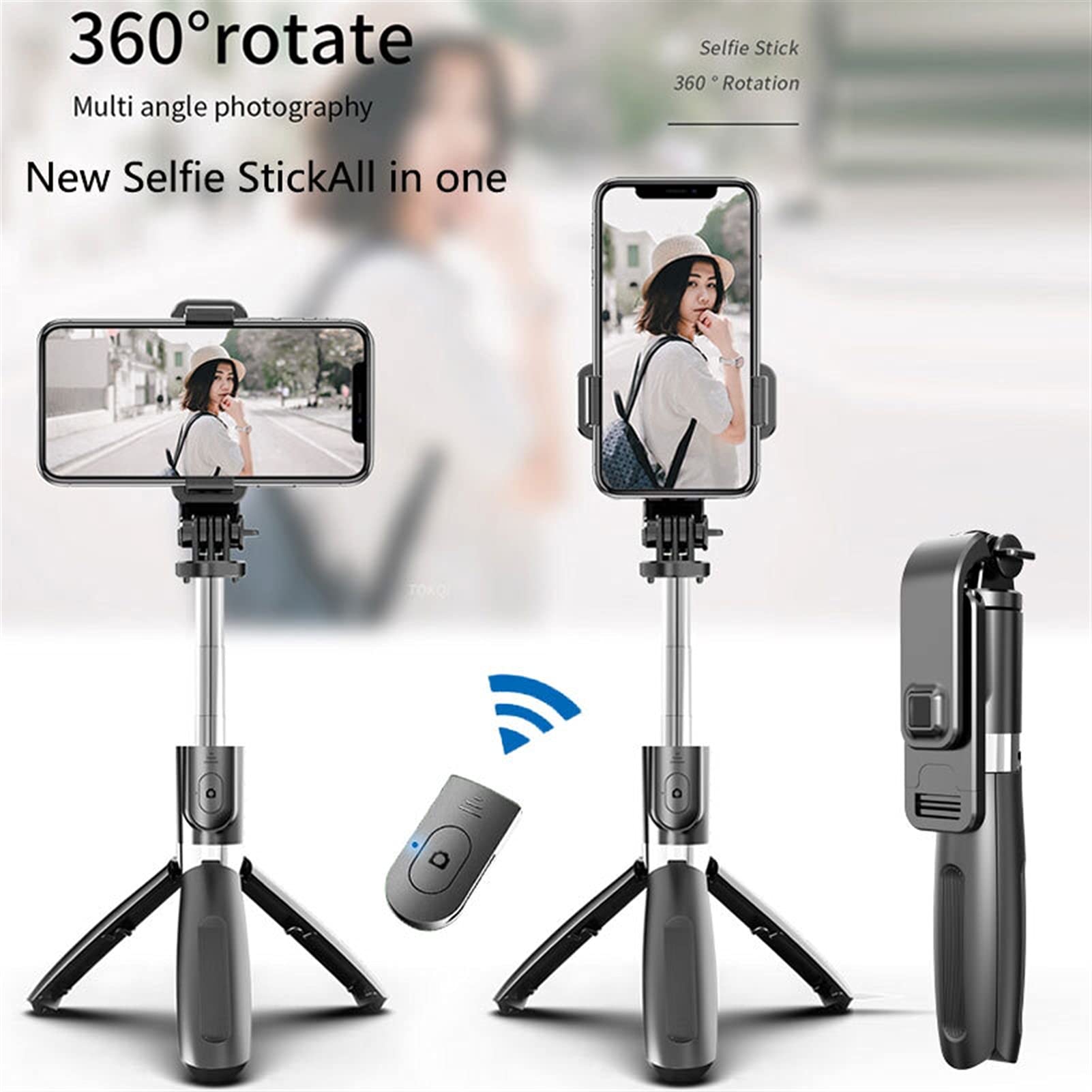 SCRUBY Bastone per selfie senza fili Bluetooth monopiede con telecomando per otturatore pieghevole, mini treppiede per smartphone Action Camera (nero)