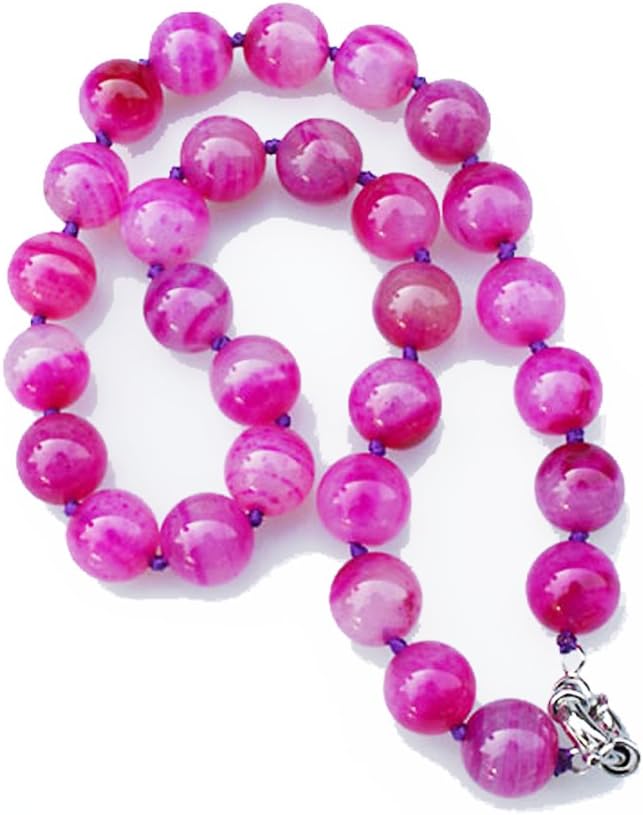 Treasurebay Handmade Women's Necklace 14mm Natural Gemstone Beaded Necklace For Ladies and Girls Black Pink Agate, Rose Quartz, Multicolour, Amethyst Necklace