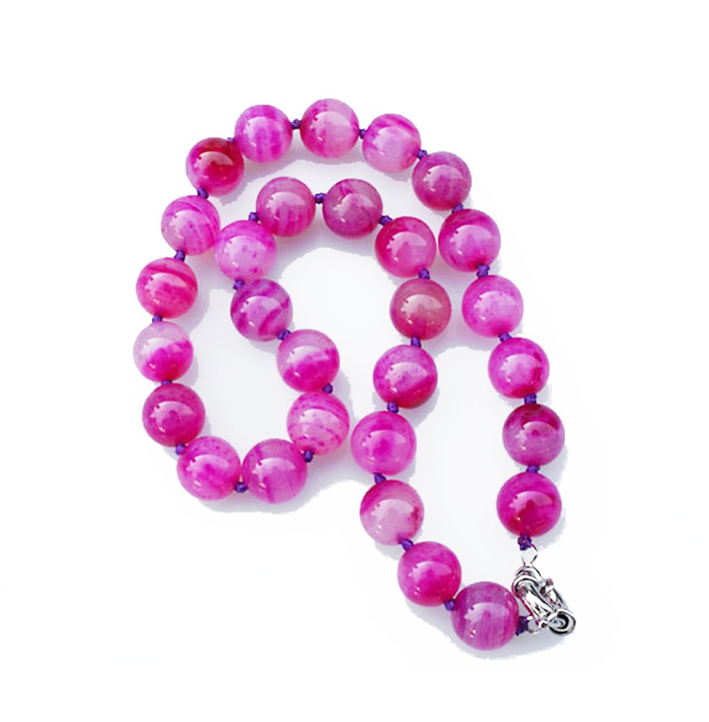 Treasurebay Handmade Women's Necklace 14mm Natural Gemstone Beaded Necklace For Ladies and Girls Black Pink Agate, Rose Quartz, Multicolour, Amethyst Necklace
