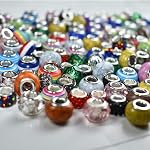 120 Pcs Assortiment de perles européennes Large trou verre Spacer perles cristal coloré Antique Argent perles Strass DIY Serpent chaîne bracelet de charme