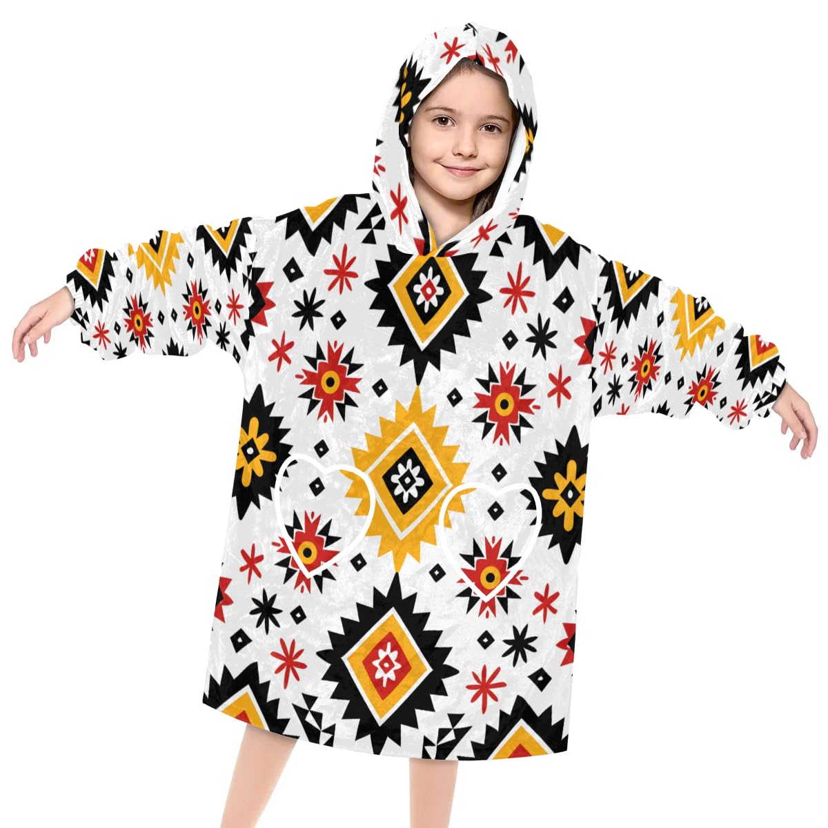 Wearable Blanket Hoodie for Kids, Magnificent Aztec Fleece Sweatshirt Blanket Oversized Blanket Sweatshirt with Pocket Flannel Warm Hooded Blanket 6-10 Year Old Girl Boy Gift, One Size