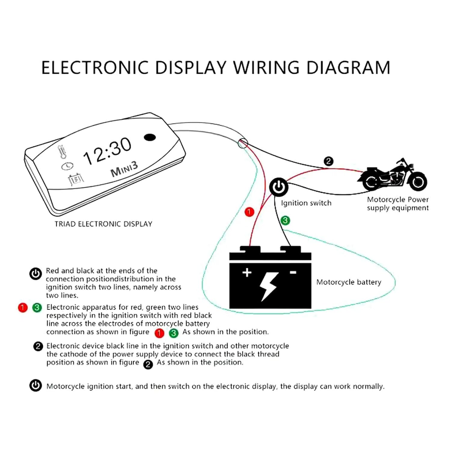 Meichoon 3 in 1 Car Digital Clock Voltmeter Thermometer 12V Waterproof Battery Voltage Monitor LED Large Screen Display for Motorcyclea Electric Vehicles Green